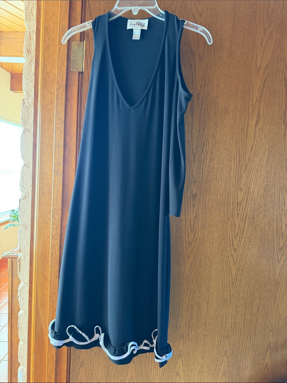 Joseph Ribkoff Black Midi Dress with White Ruffle Hem
